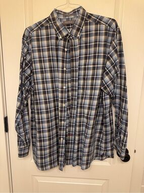Daniel Cremieax Button-Down Plaid Dress Shirt - Blue/White XL